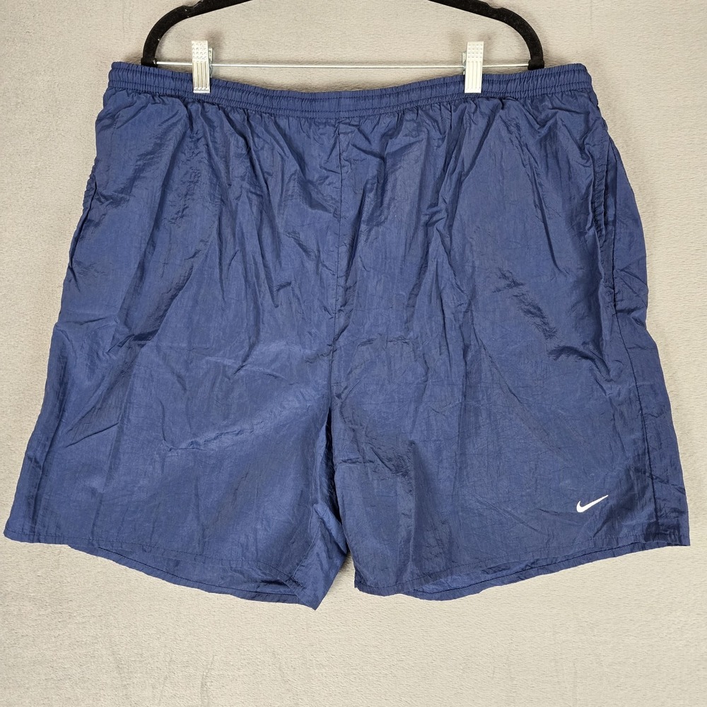 VTG Nike Shorts Mens 2XL Satin Navy Blue Soccer Athletic Gym Mesh Lined
